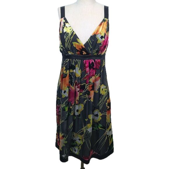 Sue Wong Dress 8 Black Multi‎ Floral Velvet Sleeveless A-line Fit Flare Cocktail - Picture 1 of 9